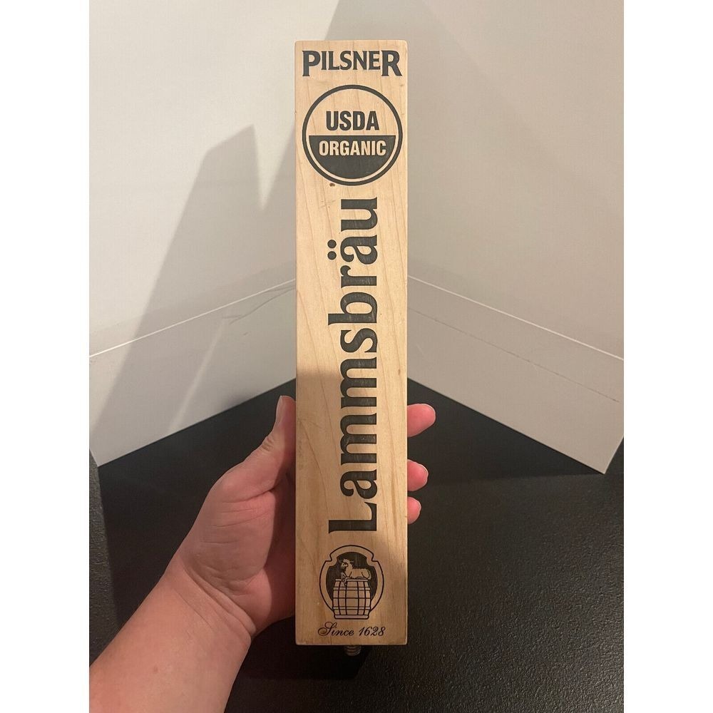 Lammsbräu Pilsner USDA Organic Wooden Beer Tap Handle German Brewery Logo